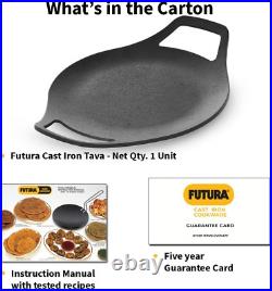 HAWKINS Futura 24 Cm Cast Iron Tava, Cast Iron Tawa for Roti, Cast Iron Cookware