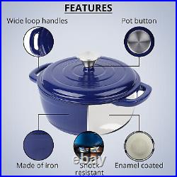 HOMESMART Blue Color Enamel Coated Cast Iron Dutch Oven 3.2QT Capacity