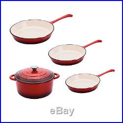 Hamilton Beach Covered Dutch Oven Pot and 3 Assorted Size Cast Iron Fry Pans Set