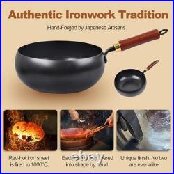 Hand-Forged 9.45 Japanese Iron Pan, Uncoated Non-Stick, Durable Thick Pot with