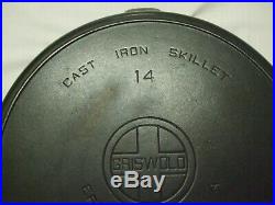 Huge Old Griswold #14 Cast Iron Skillet Large Block Logo Heat Ring Nice