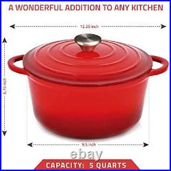 Hystrada Enameled Cast Iron Dutch Oven 5qt Dutch Oven with Lid and Steel Kn