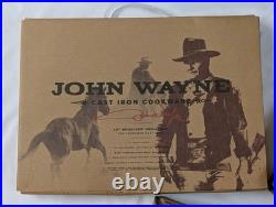 John Wayne Cast Iron Cookware 3 Pc Set 10 Skillet Grill Pan 2 Qt Sauce Pot NIB