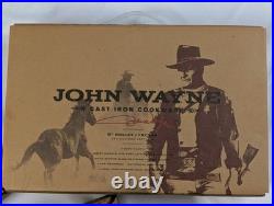 John Wayne Cast Iron Cookware 3 Pc Set 10 Skillet Grill Pan 2 Qt Sauce Pot NIB