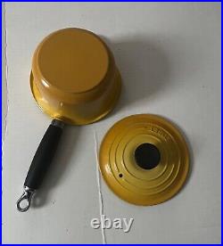 LE CREUSET #16 CAST IRON SAUCE PAN WITH LID RESIN HANDLE France sunburst yellow