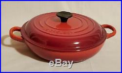 LE CREUSET #22 Cerise Red Round Enamel Cast Iron Braiser 1.5 Qt