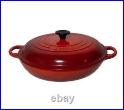 LE CREUSET #26 10 2.25 Qt Shallow Casserole-Enamel Cast Iron-Cerise Red-France