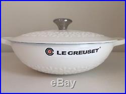 LE CREUSET 4QT Signature Cast Iron Fleur Round Dutch Oven Brand New WHITE