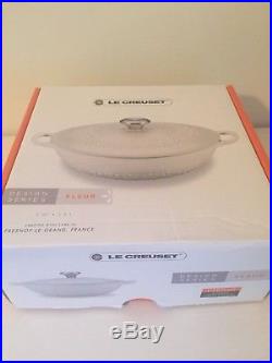 LE CREUSET 4QT Signature Cast Iron Fleur Round Dutch Oven Brand New WHITE