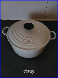 LE CREUSET CAST IRON WHITE ENAMEL ROUND DUTCH OVEN 3.5 qt # 24 MADE IN FRANCE