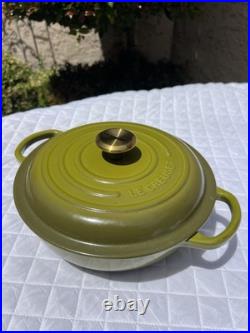 LE CREUSET FRANCE #22 Olive GREEN ENAMELED CAST IRON DUTCH OVEN POT 2 1/2 Qt