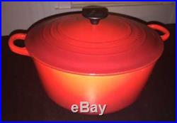 LE CREUSET Round Cast Iron Enameled Dutch Oven Red 7.25 qt 28 with Lid EXCELLENT
