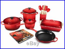 LE CREUSET Signature Cast Iron 16-piece Cookware Set in Color Cherry Red. New