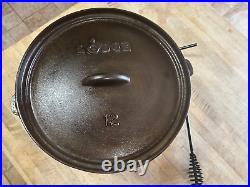 LODGE #12- 12DCO Cast Iron Camp Outdoor Oven 3 Leg Kettle withLid 8 Qt BUNDLE