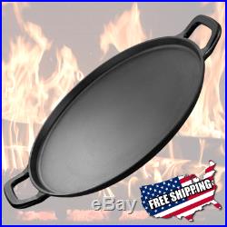 Large Cast Iron Pizza Pan Griddle Vintage Look Round Lightly Pre-Seasoned 14Inch