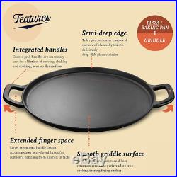 Large Cast Iron Pizza Pan Griddle Vintage Look Round Lightly Pre-Seasoned 14Inch