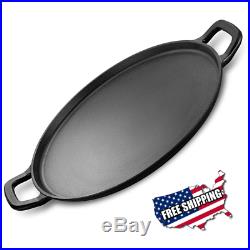 Large Cast Iron Pizza Pan Griddle Vintage Look Round Lightly Pre-Seasoned 14Inch