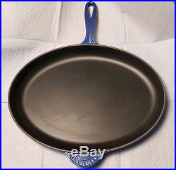 Large LE CREUSET Blue Marseille 40 Oval Skillet Fry Pan. Enamel Cast Iron RARE