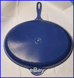 Large LE CREUSET Blue Marseille 40 Oval Skillet Fry Pan. Enamel Cast Iron RARE