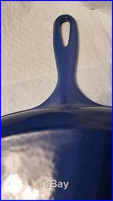 Large LE CREUSET Blue Marseille 40 Oval Skillet Fry Pan. Enamel Cast Iron RARE