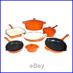 Le Chef 10-piece Enamel Cast Iron Orange Cookware Set, Super Sale