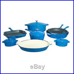 Le Chef 12-Piece ALL Enamel Cast Iron France Blue Cookware Set