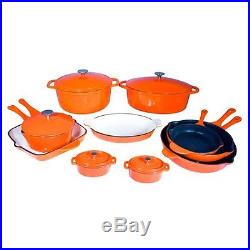 Le Chef 15-piece ALL Enamel Cast Iron Orange Cookware Set, on Sale