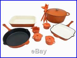 Le Chef 18-Piece Enamel Cast Iron Cookware Set, Orange