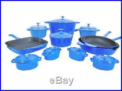 Le Chef 19-Piece ALL Enamel Cast Iron France Blue Cookware Set. SUPER SALE