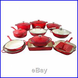 Le Chef 19-Piece Enamel Cast Iron Red Cookware Set. ON SALE