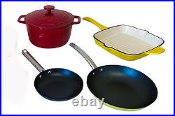 Le Chef 5-Piece ALL Enamel Cast Iron Cookware Set. (Multi-Colored, R.)