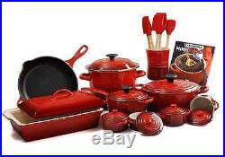 Le Creuset 20 Piece Cookware Set Enameled Cast Iron in Cherry Red