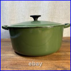 Le Creuset #26 Round Enameled Cast Iron Grill Dutch Oven Ribbed Interior GREEN