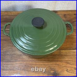 Le Creuset #26 Round Enameled Cast Iron Grill Dutch Oven Ribbed Interior GREEN