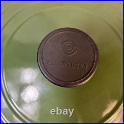 Le Creuset #26 Round Enameled Cast Iron Grill Dutch Oven Ribbed Interior GREEN