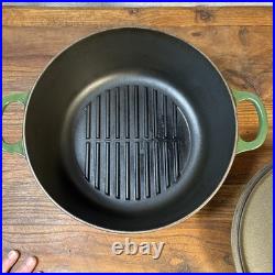 Le Creuset #26 Round Enameled Cast Iron Grill Dutch Oven Ribbed Interior GREEN