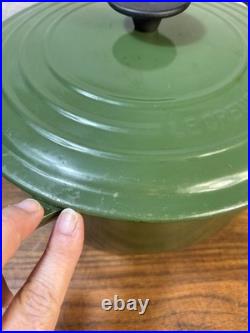 Le Creuset #26 Round Enameled Cast Iron Grill Dutch Oven Ribbed Interior GREEN
