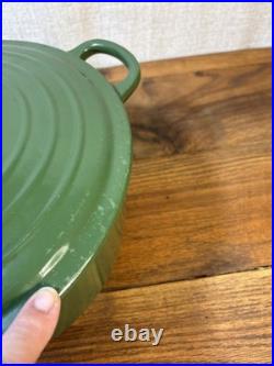 Le Creuset #26 Round Enameled Cast Iron Grill Dutch Oven Ribbed Interior GREEN