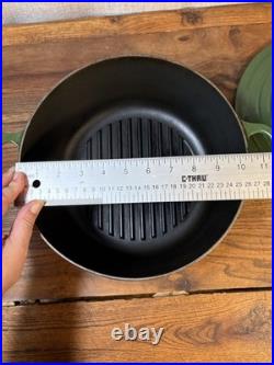 Le Creuset #26 Round Enameled Cast Iron Grill Dutch Oven Ribbed Interior GREEN
