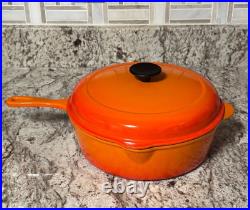 Le Creuset #27 Orange Enamel Cast Iron Cassadou Deep Covered Skillet