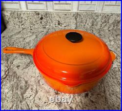 Le Creuset #27 Orange Enamel Cast Iron Cassadou Deep Covered Skillet