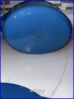 Le Creuset 28 Blue Cast Iron Dutch Oven with Grill Pan Lid