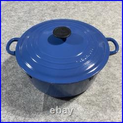 Le Creuset #28 Dutch Oven 7.5 qts. Blue Round withLid & Lid Guard Clips Cast Iron