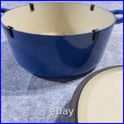 Le Creuset #28 Dutch Oven 7.5 qts. Blue Round withLid & Lid Guard Clips Cast Iron