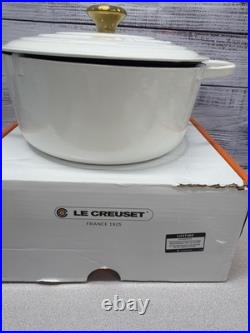 Le Creuset 28 Round White Enameled Cast Iron Casserole Pot with Lid
