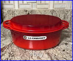 Le Creuset 28cm 4 3/4 Qt. Oval Dutch Oven with Grill Pan Lid Cerise New