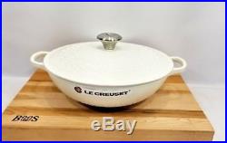 Le Creuset 4 Quart Floral Casserole Round Cast Iron Oven Fleur Matte White NEW