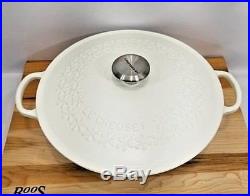 Le Creuset 4 Quart Floral Casserole Round Cast Iron Oven Fleur Matte White NEW