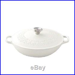 Le Creuset 4 Quart Floral Casserole Round Cast Iron Oven Fleur Matte White NEW