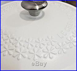 Le Creuset 4 Quart Floral Casserole Round Cast Iron Oven Fleur Matte White NEW